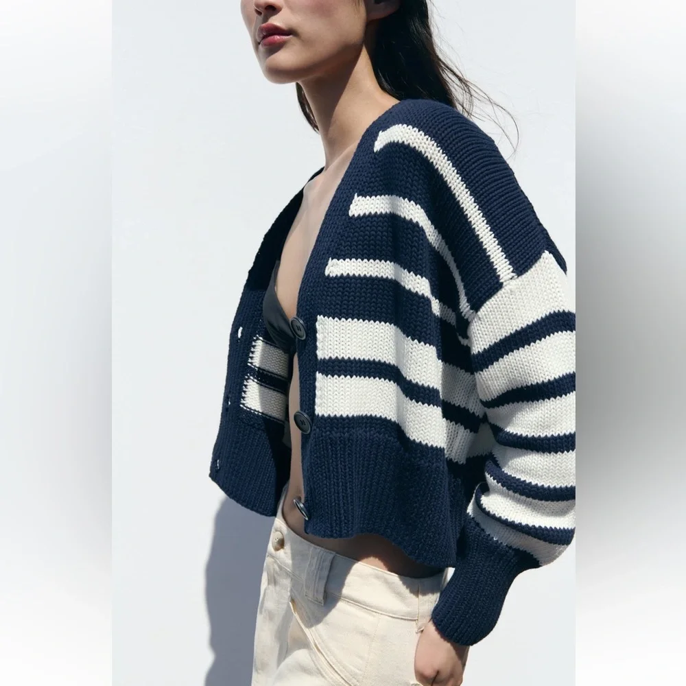 Zara STRIPED KNIT CARDIGAN. Striped. Size S. New with Tags. - Picture 6 of 9